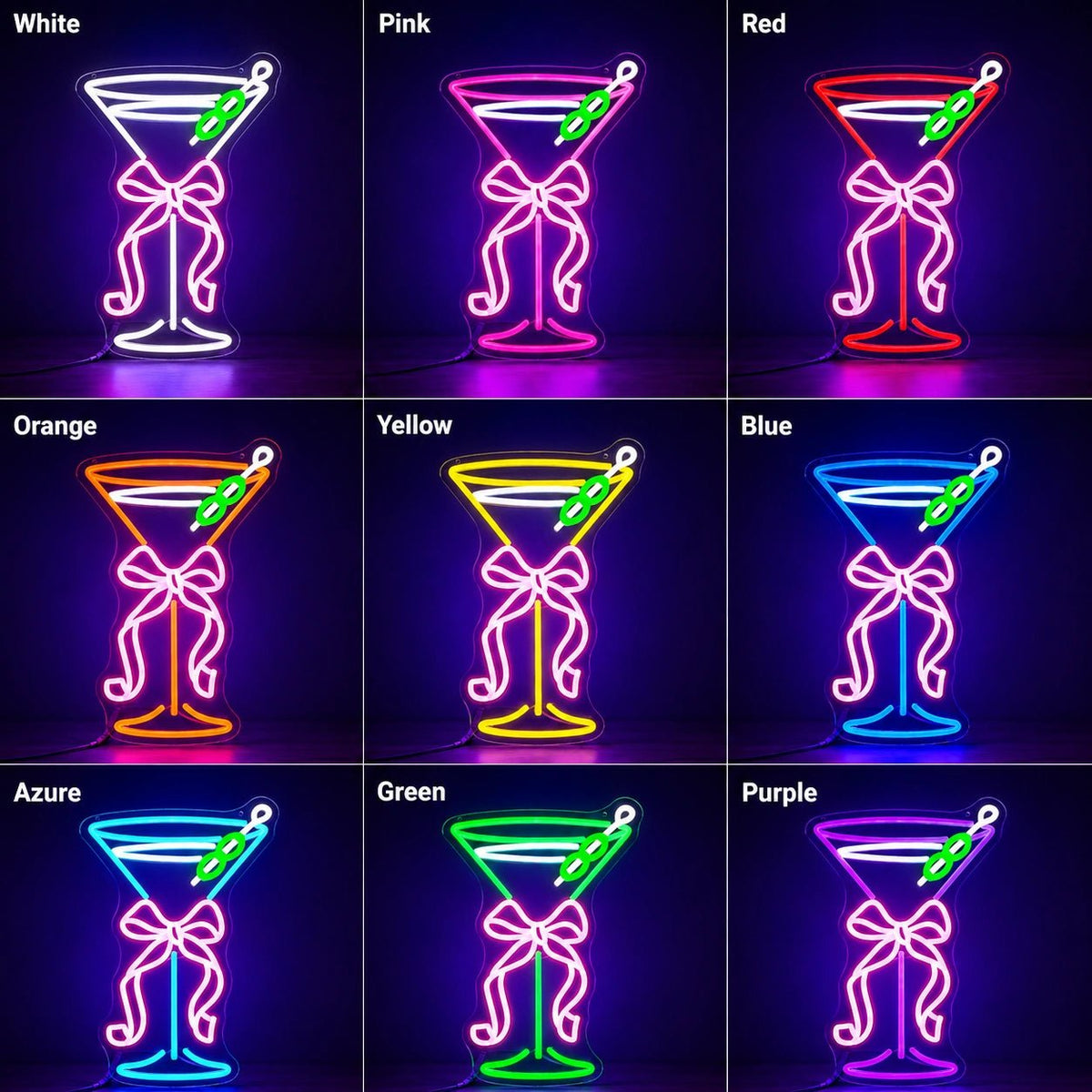 Martini Glass Bow LED Neon Sign - Shineneon