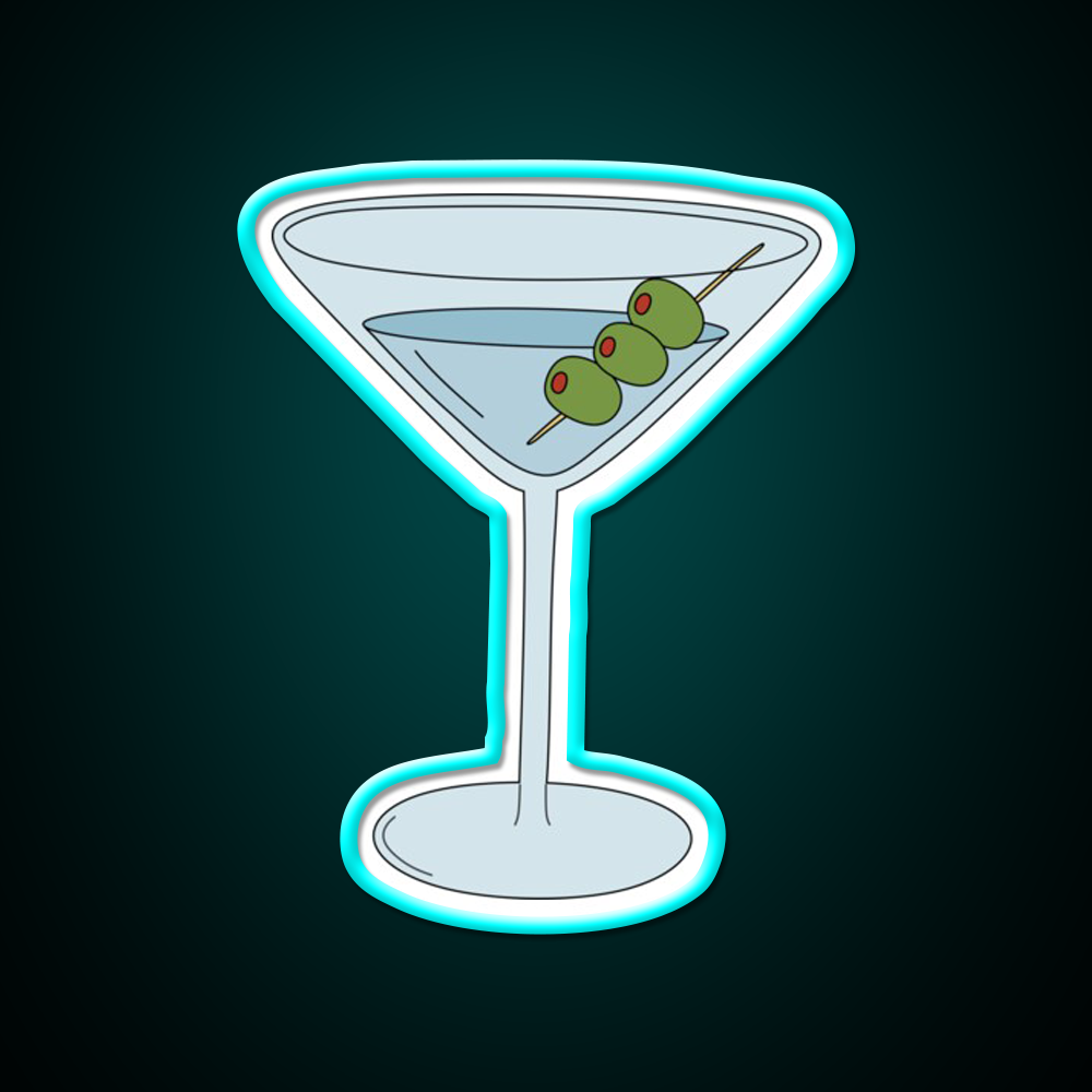 Martini With Olives Cocktail Bar Decor Led Neon Sign Rgb Color - Size and dimension reference