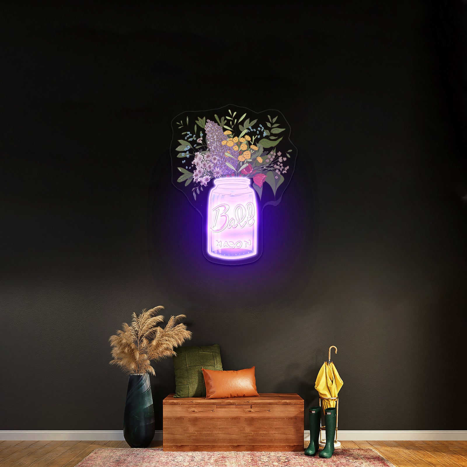 Mason Jar Floral Cottagecore Artwork Neon Bar Signs