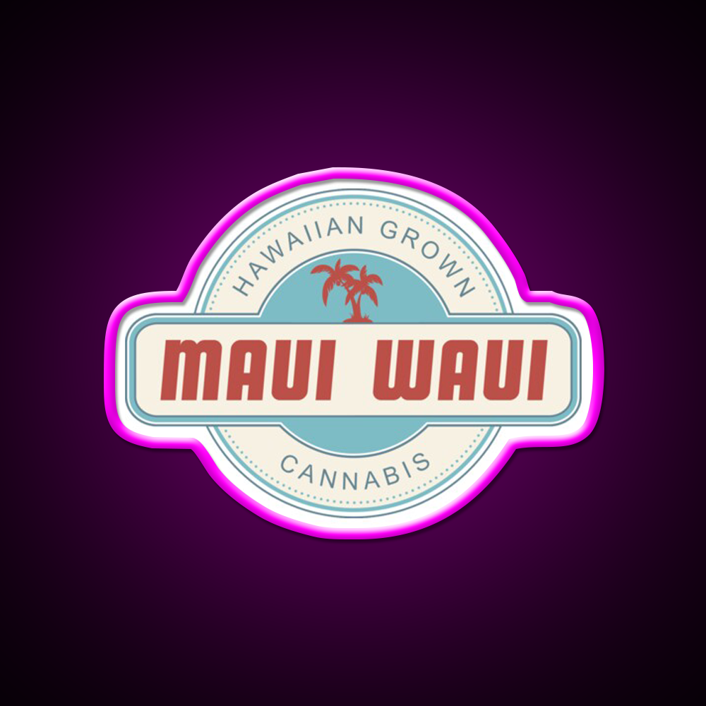 Maui Waui Hemp Inspired Green Leaf Led Neon Sign Rgb Color - Neon sign mounted on wall in room