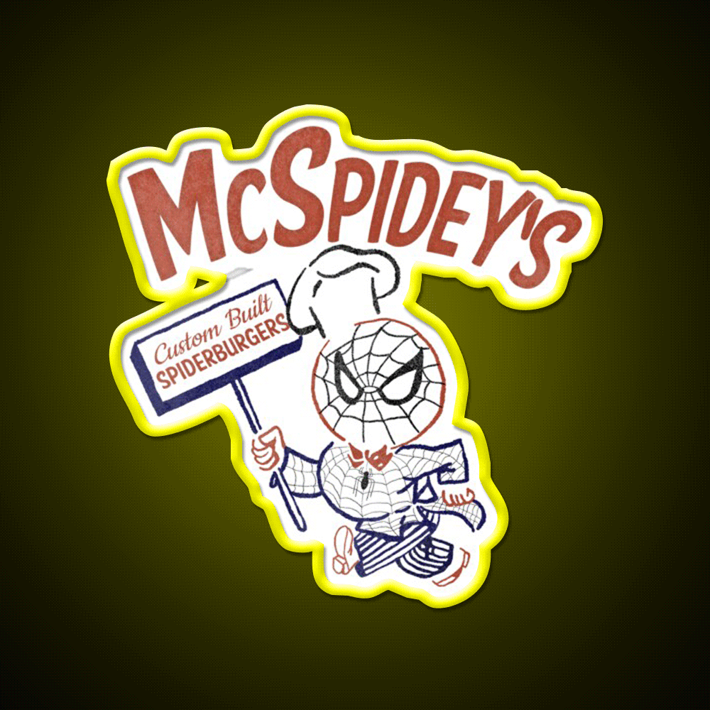 Mcspideys Spiderburgers Fast Food Led Neon Sign For Burger Place Rgb Color - Custom LED neon sign front view