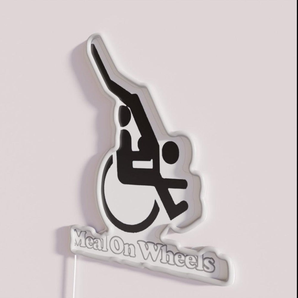Meal On Wheels Funny Wheelchair Symbol Rgb Led Neon Sign - Neon sign mounted on wall in room
