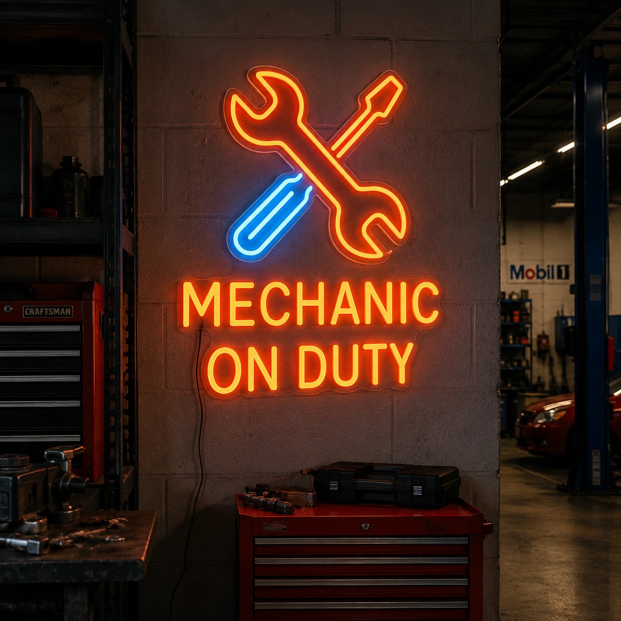 Mechanic On Duty Tools Neon Sign LED Neon Sign real lifestyle scene