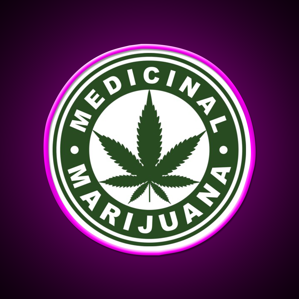 Medical Hemp Inspired Green Leaf Led Neon Sign Rgb Color - Neon sign mounted on wall in room