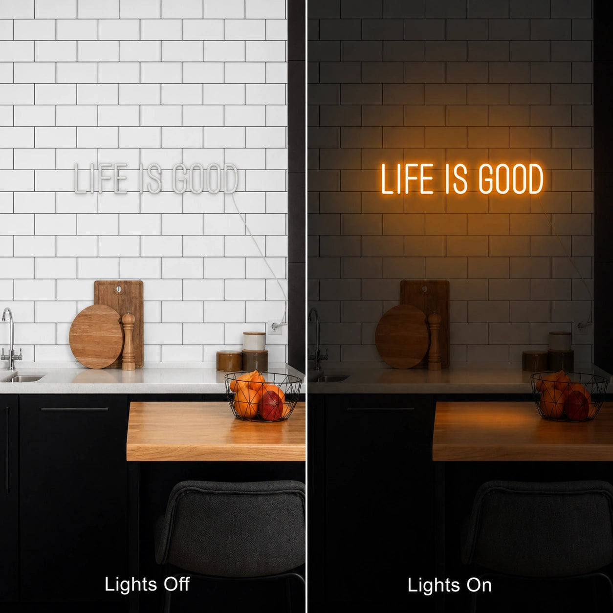 Meditate LED Neon Sign Man Cave Neon Sign day and night comparison
