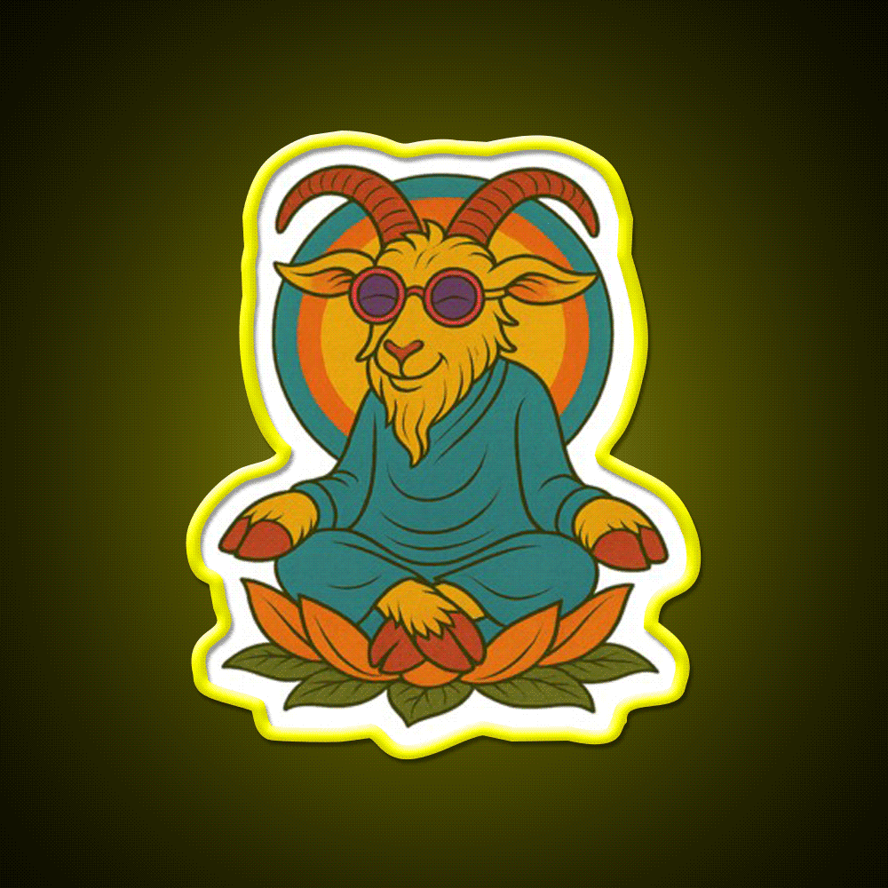 Meditating Goat Yoga Led Neon Sign For Wellness Space Rgb Color