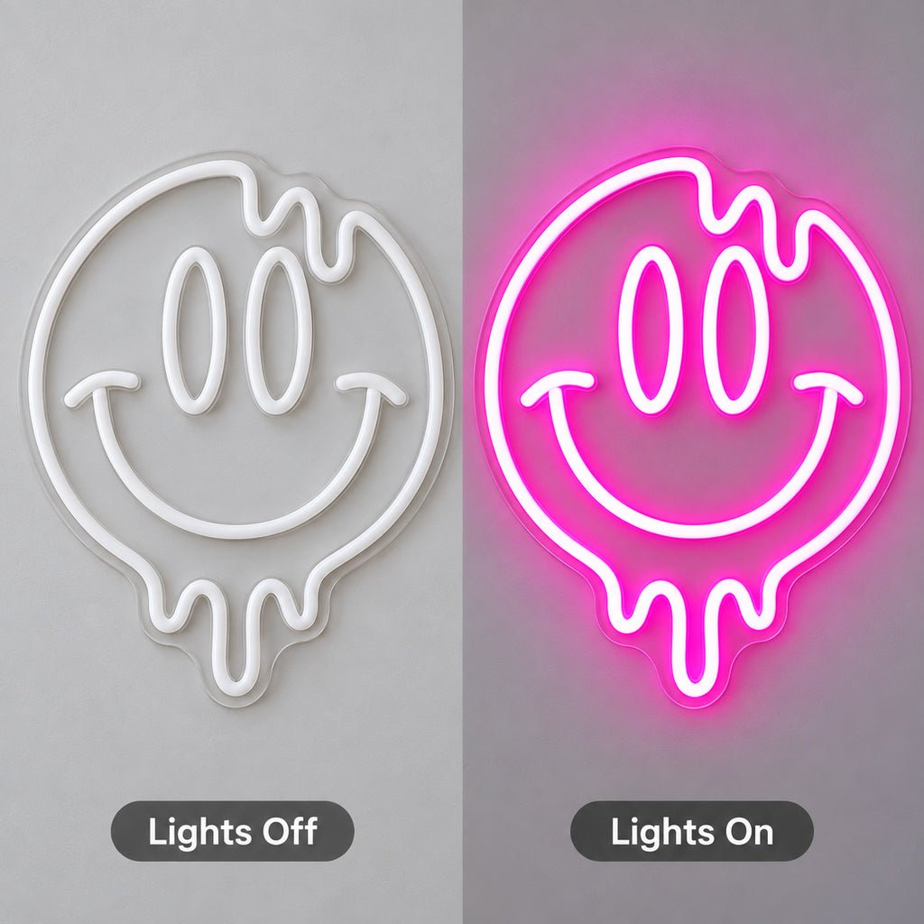 Melting Smiley Face Pink LED Neon Sign - Shineneon