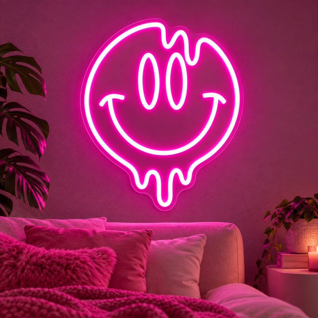 Melting Smiley Face Pink LED Neon Sign - Shineneon
