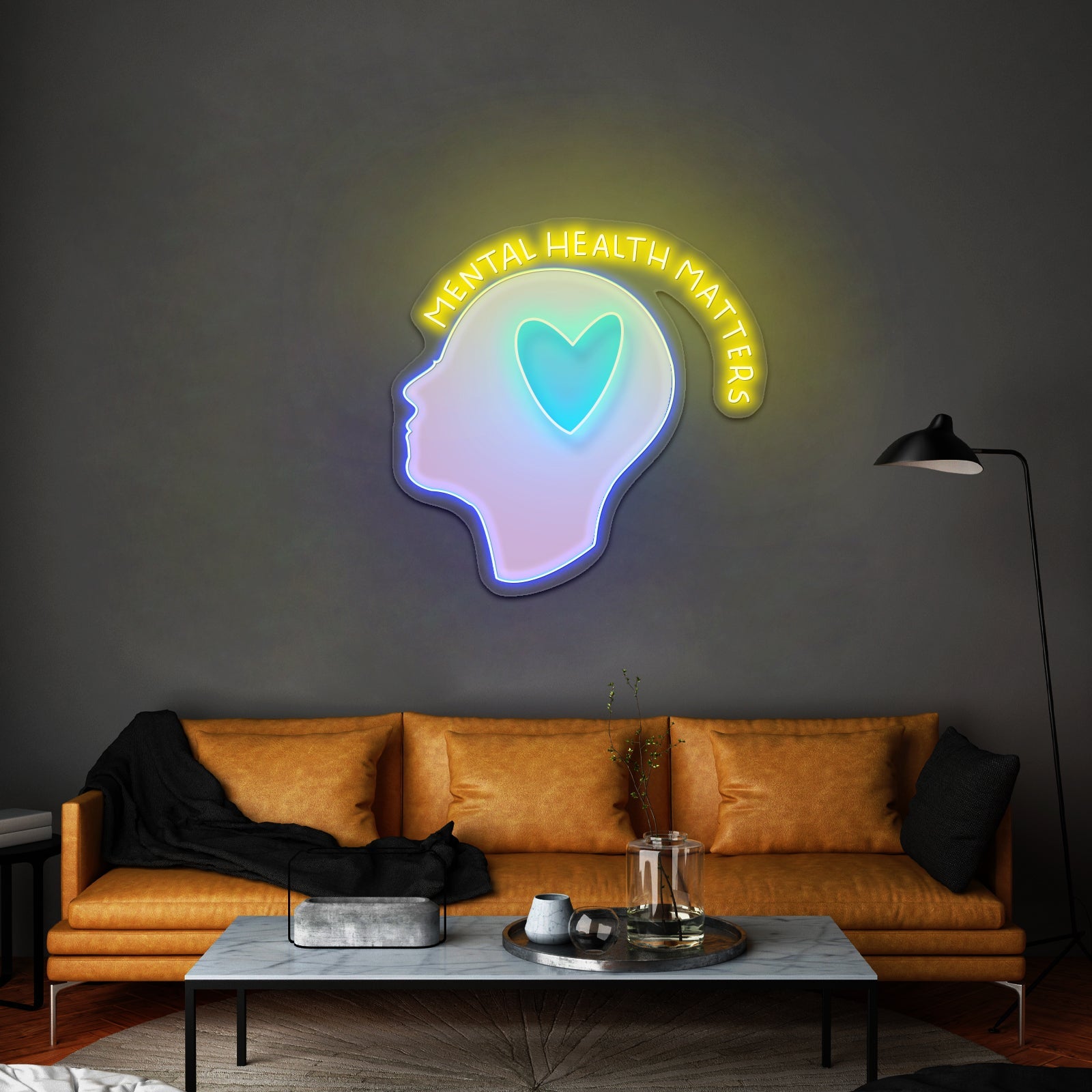Mental Health Matters Head Heart Artwork Neon Sign Artwork For Sale - Shineneon
