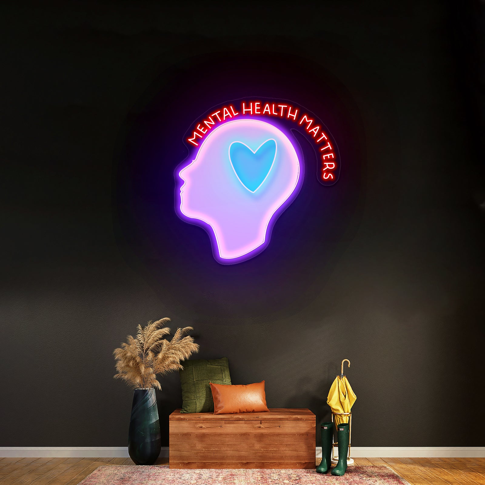 Mental Health Matters Head Heart Artwork Neon Sign Artwork For Sale