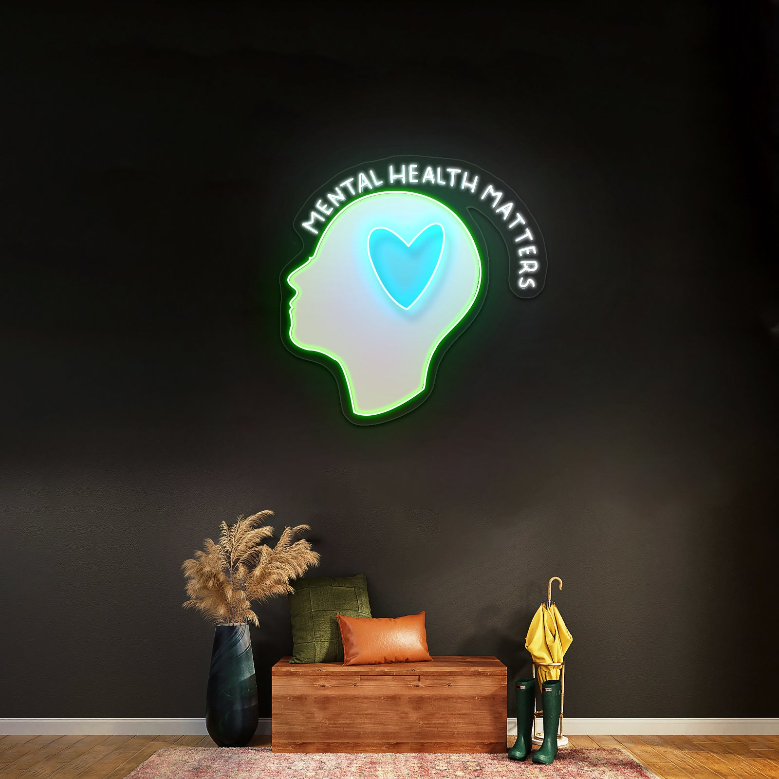 Mental Health Matters Head Heart Artwork Neon Sign Artwork For Sale