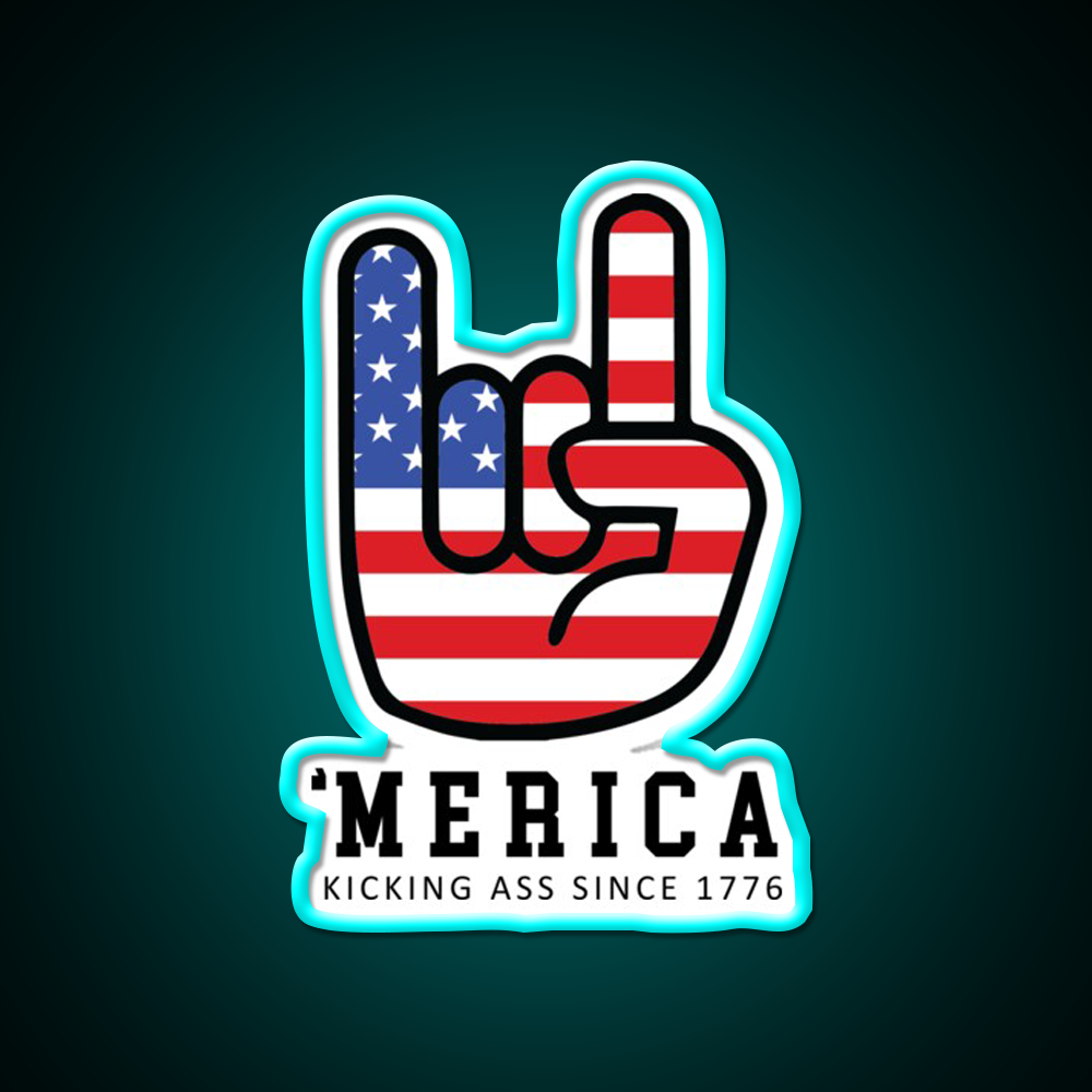 Merica Kicking Ass Since 1776 Beer Bar Decor Led Neon Sign Rgb Color - Size and dimension reference