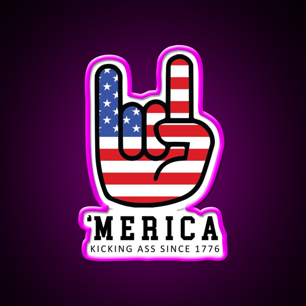 Merica Kicking Ass Since 1776 Beer Bar Decor Led Neon Sign Rgb Color - Neon sign mounted on wall in room