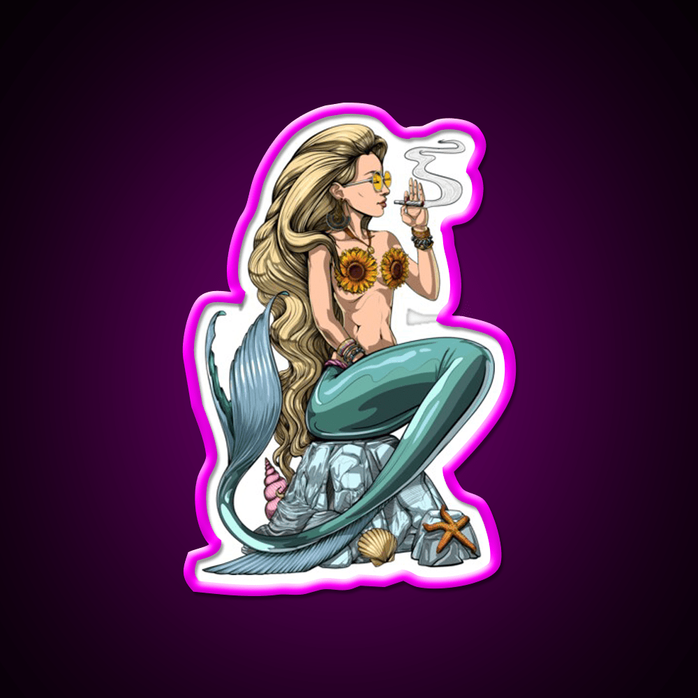 Mermaid Hippie Stoner Hemp Inspired Green Leaf Led Neon Sign Rgb Color - Shineneon