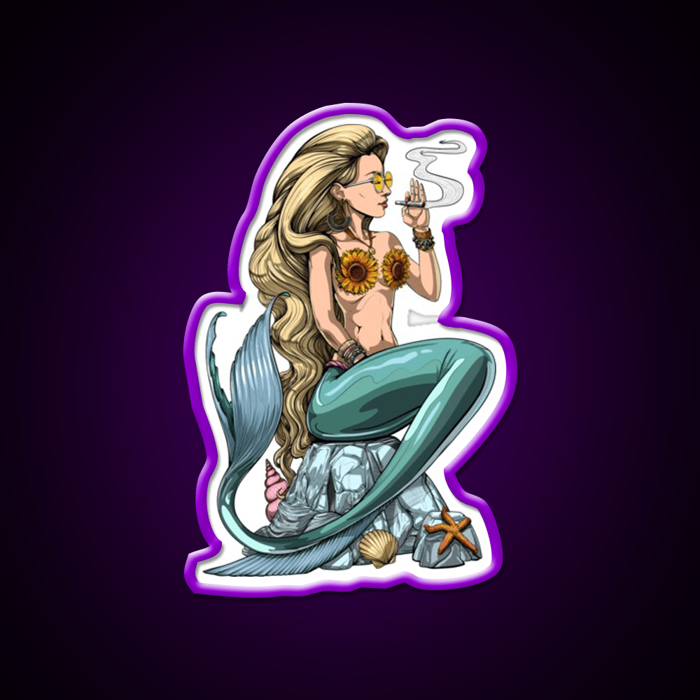 Mermaid Hippie Stoner Hemp Inspired Green Leaf Led Neon Sign Rgb Color - Shineneon