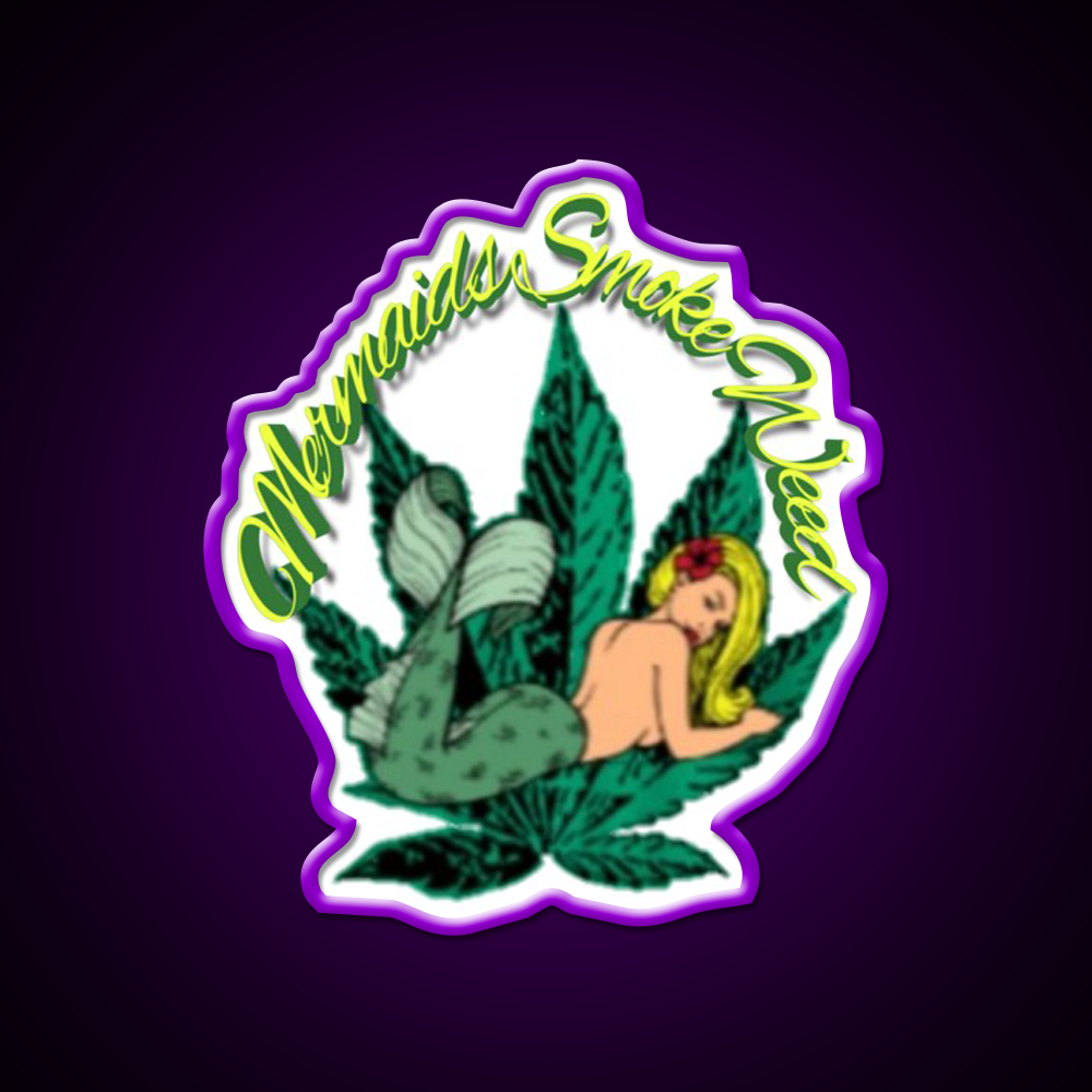Mermaids Smoke Weed Hemp Inspired Green Leaf Led Neon Sign Rgb Color - LED neon sign view 9