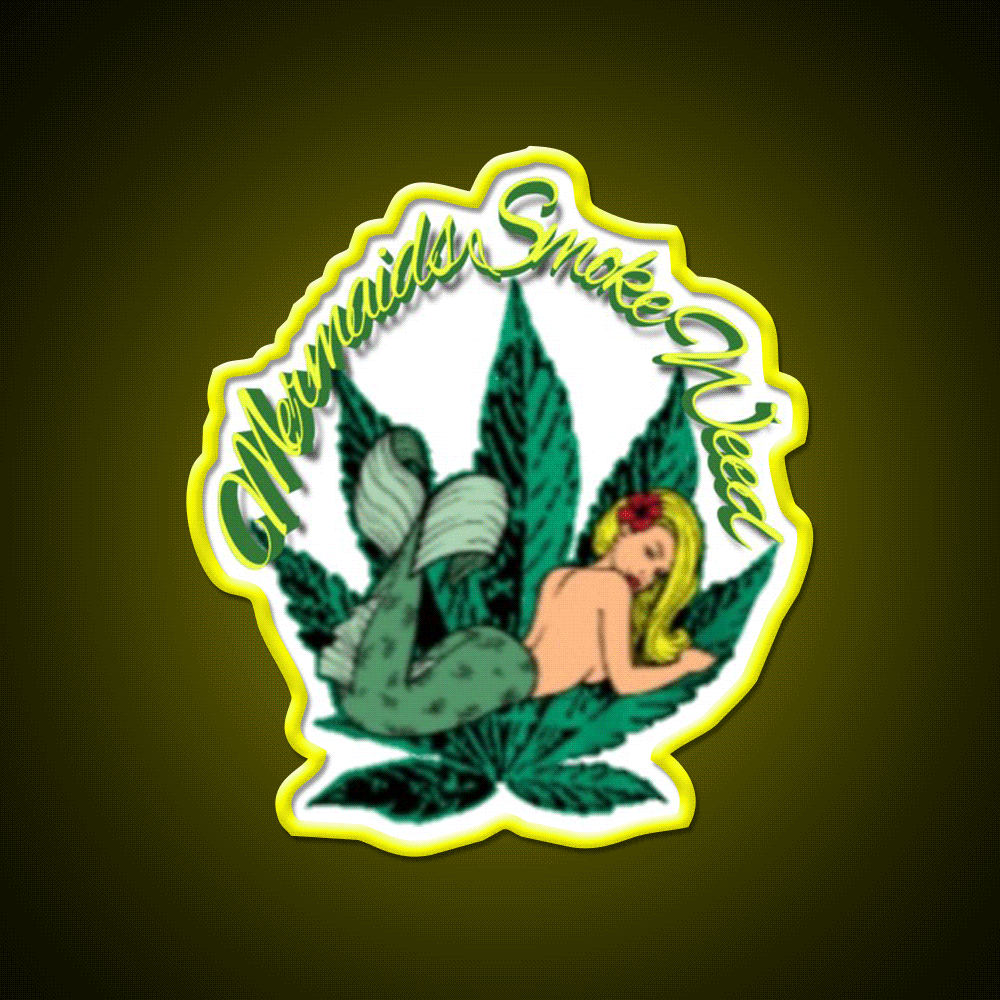 Mermaids Smoke Weed Hemp Inspired Green Leaf Led Neon Sign Rgb Color - Custom LED neon sign front view