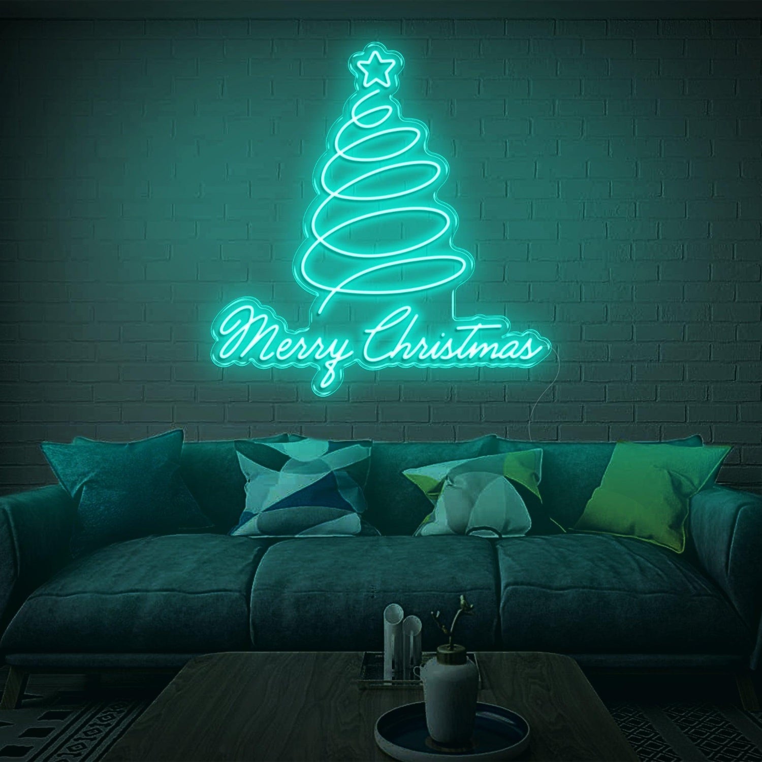 Merry Christmas Blue Spiral Tree With Star Led Neon Sign For Indoor Decor | Shineneon