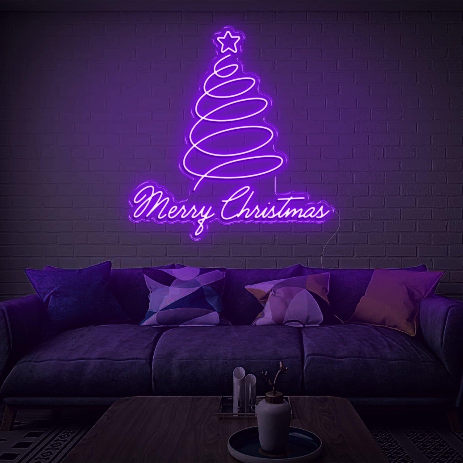 Merry Christmas Blue Spiral Tree With Star Led Neon Sign For Indoor Decor | Shineneon