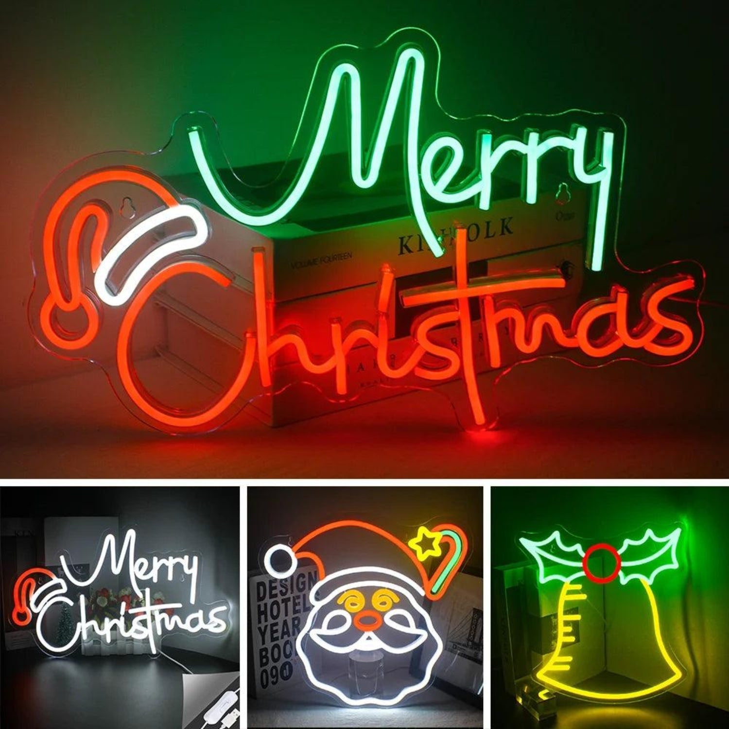 Merry Christmas Multicolor Santa Bell Led Neon Sign For Indoor Holiday Decor - Shineneon