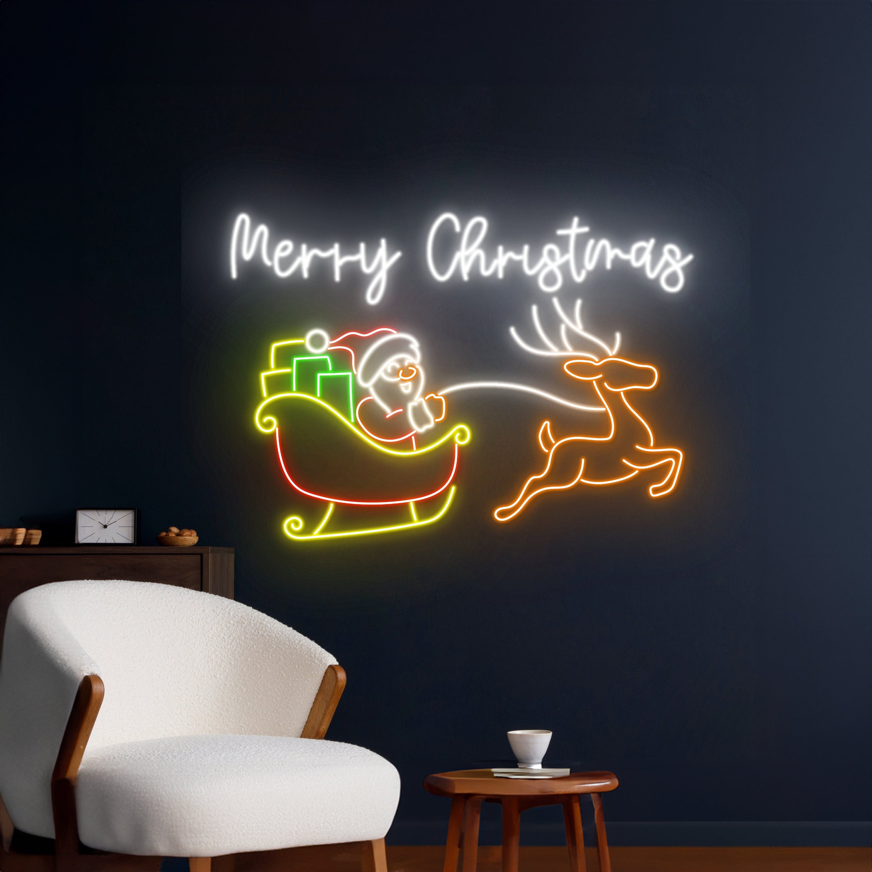 Merry Christmas Santa Claus Sleigh Reindeer Neon Sign | Shineneon