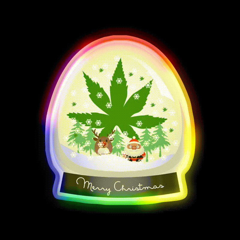 Merry Christmas Snow Globe Hemp Inspired Green Leaf Led Neon Sign Rgb Color - LED neon sign close-up detail