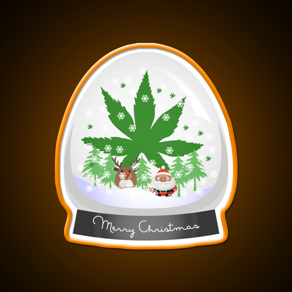Merry Christmas Snow Globe Hemp Inspired Green Leaf Led Neon Sign Rgb Color - LED neon sign view 6