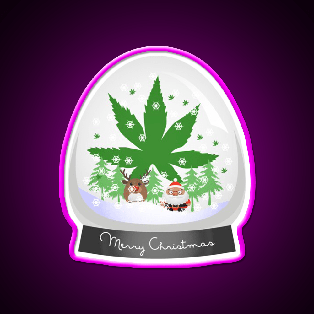 Merry Christmas Snow Globe Hemp Inspired Green Leaf Led Neon Sign Rgb Color - Shineneon