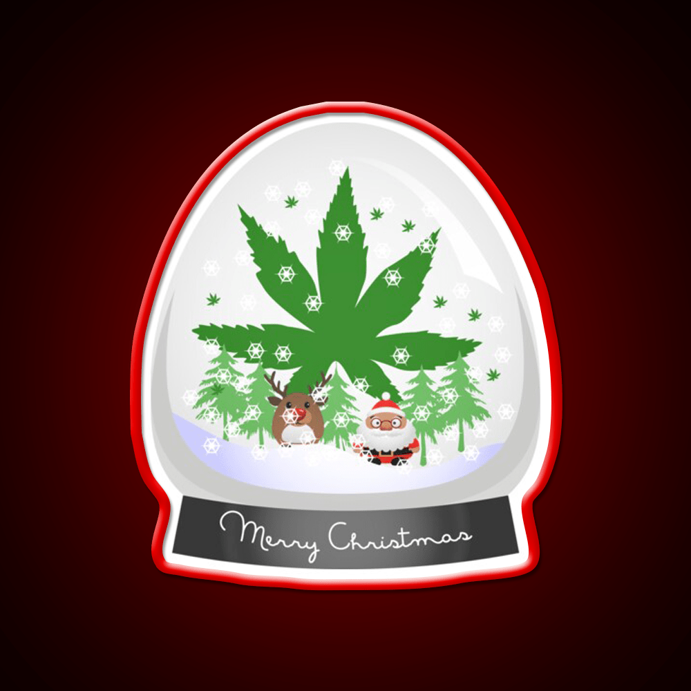 Merry Christmas Snow Globe Hemp Inspired Green Leaf Led Neon Sign Rgb Color - Shineneon