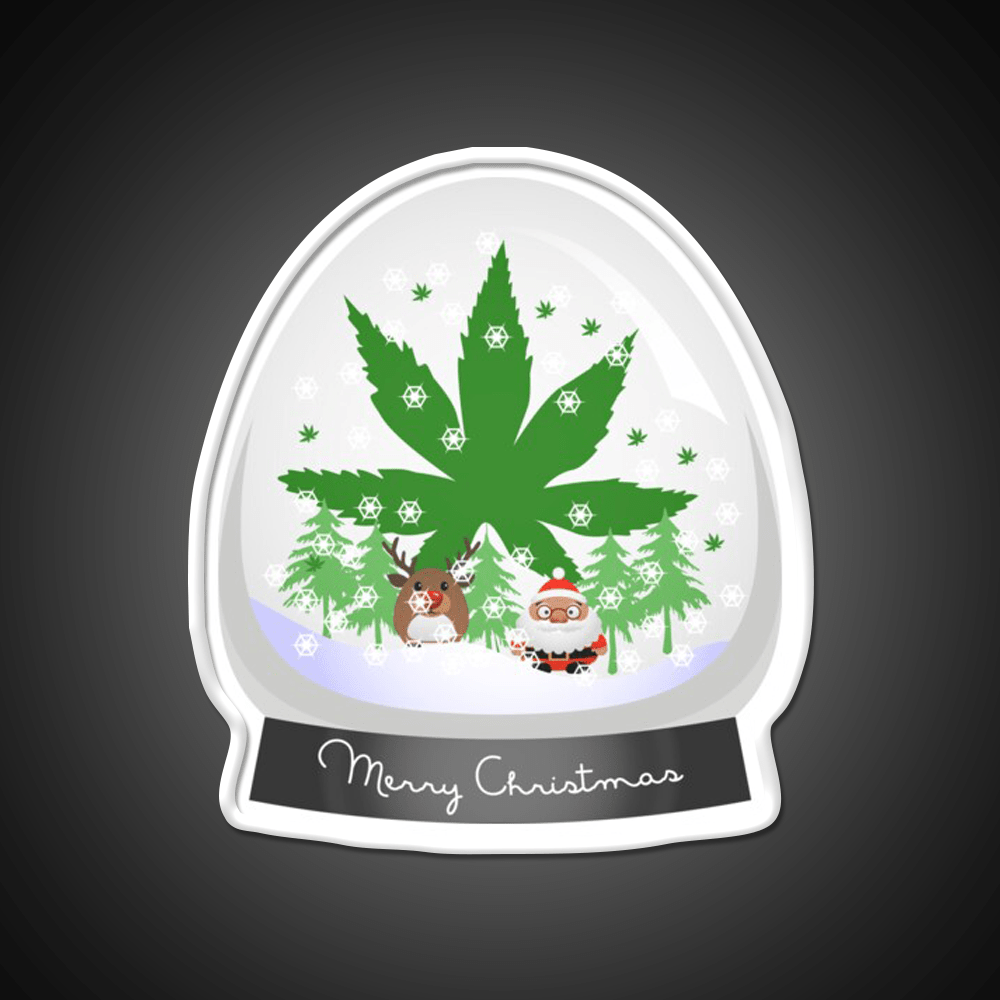 Merry Christmas Snow Globe Hemp Inspired Green Leaf Led Neon Sign Rgb Color - Shineneon