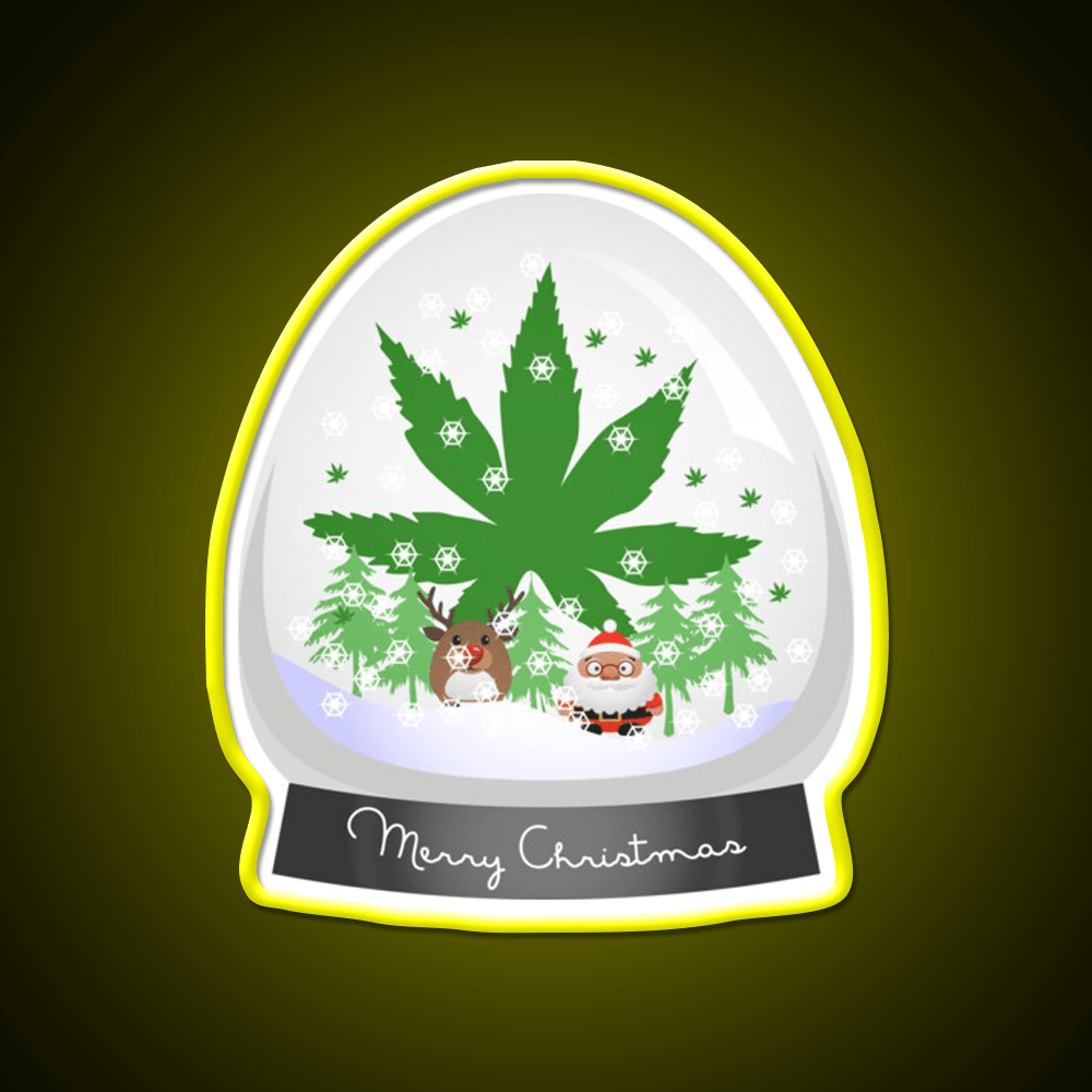 Merry Christmas Snow Globe Hemp Inspired Green Leaf Led Neon Sign Rgb Color - Shineneon