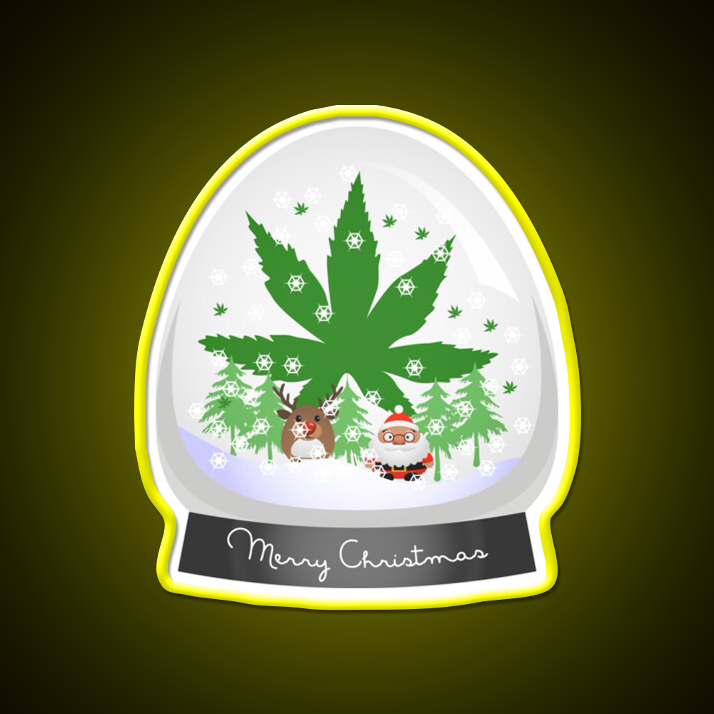 Merry Christmas Snow Globe Hemp Inspired Green Leaf Led Neon Sign Rgb Color - LED neon sign view 7