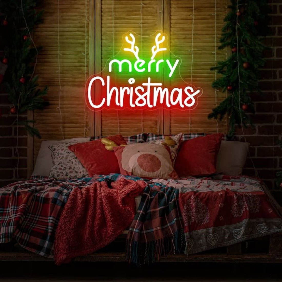 Merry Christmas With Reindeers Antlers Led Sign Business Neon Sign - Shineneon