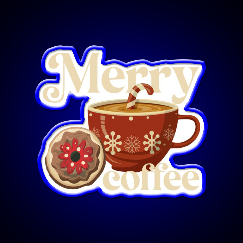 Merry Coffee Christmas Breakfast Cafe Led Neon Sign Espresso Bar Art Rgb Color