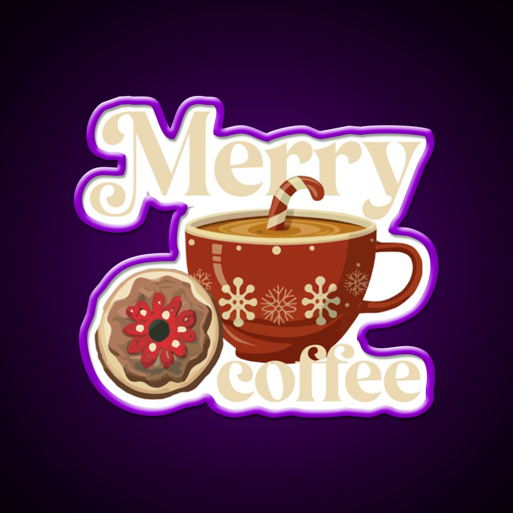 Merry Coffee Christmas Breakfast Cafe Led Neon Sign Espresso Bar Art Rgb Color