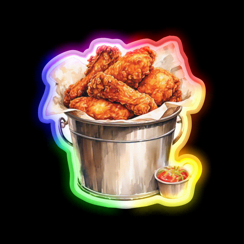 Metal Bucket Of Fried Crispy Fast Food Led Neon Sign For Burger Place Rgb Color - LED neon sign close-up detail