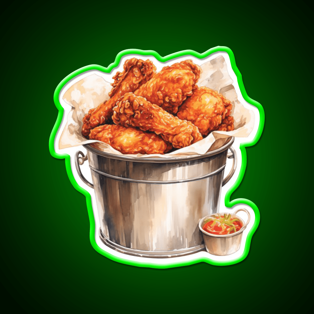 Metal Bucket Of Fried Crispy Fast Food Led Neon Sign For Burger Place Rgb Color - Shineneon
