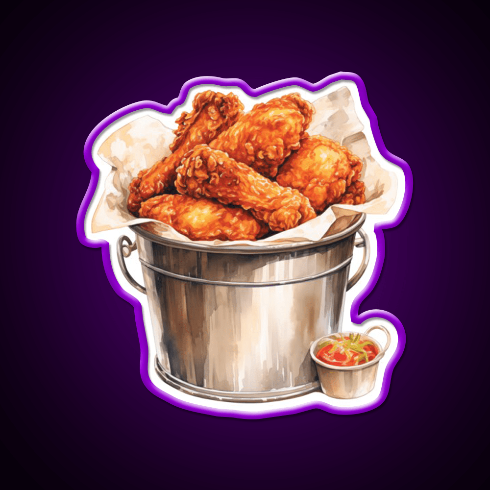Metal Bucket Of Fried Crispy Fast Food Led Neon Sign For Burger Place Rgb Color - Shineneon
