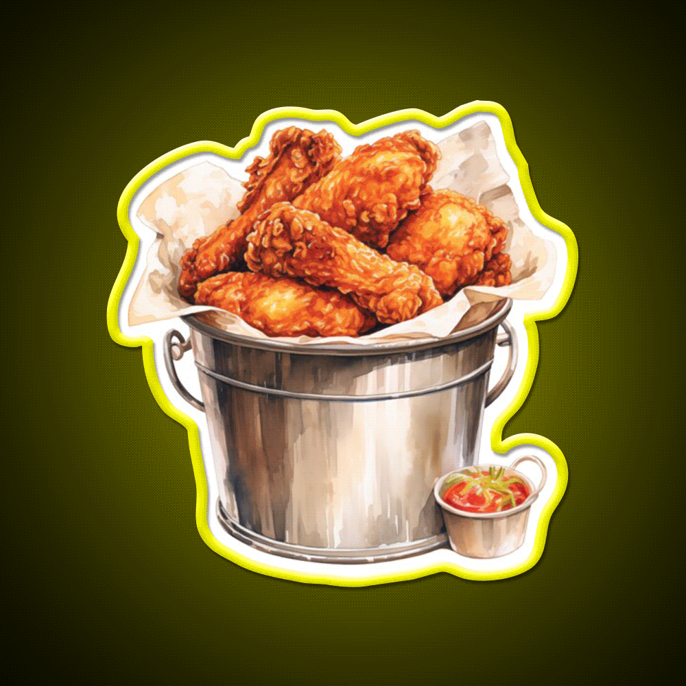 Metal Bucket Of Fried Crispy Fast Food Led Neon Sign For Burger Place Rgb Color - Custom LED neon sign front view