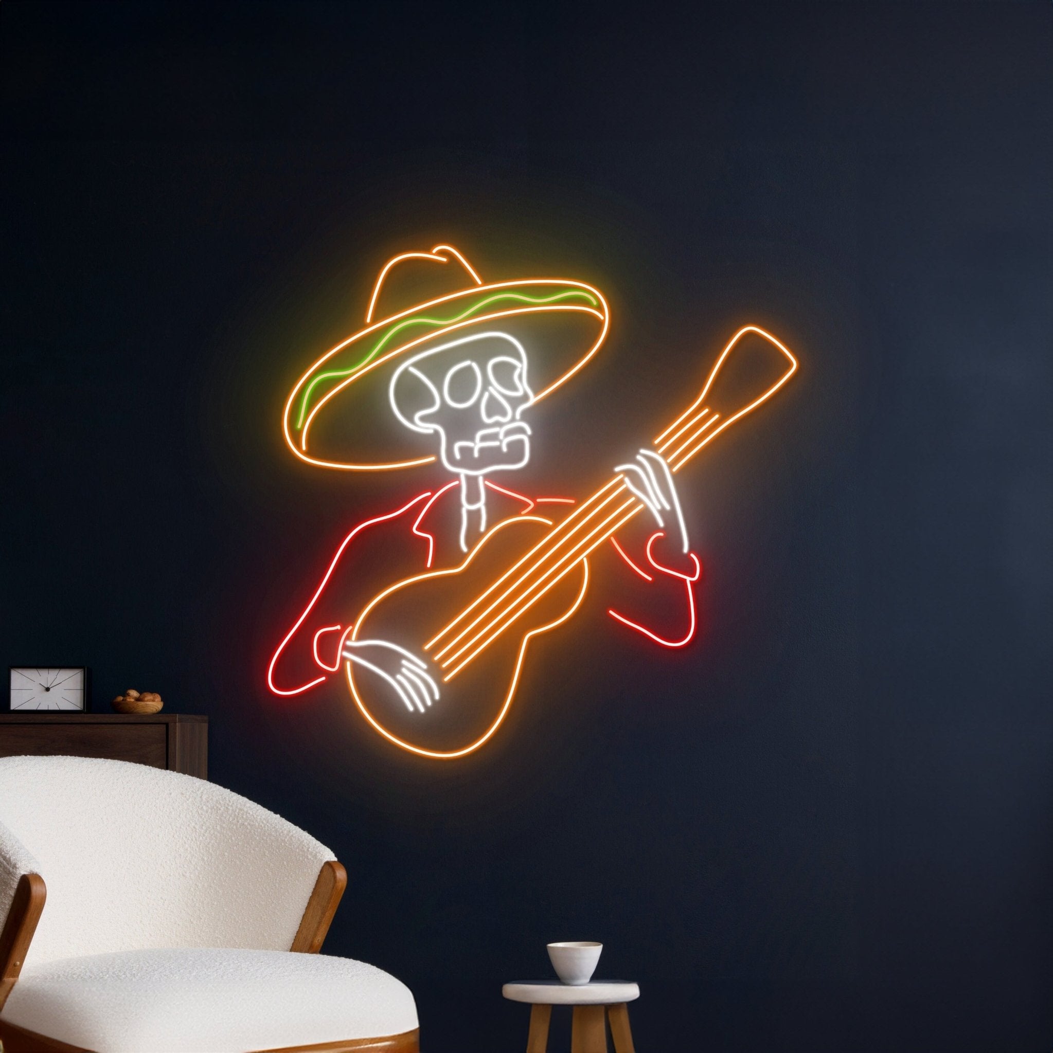 Mexican Skeleton Playing Guitar Neon Sign Musician Led Sign - Shineneon