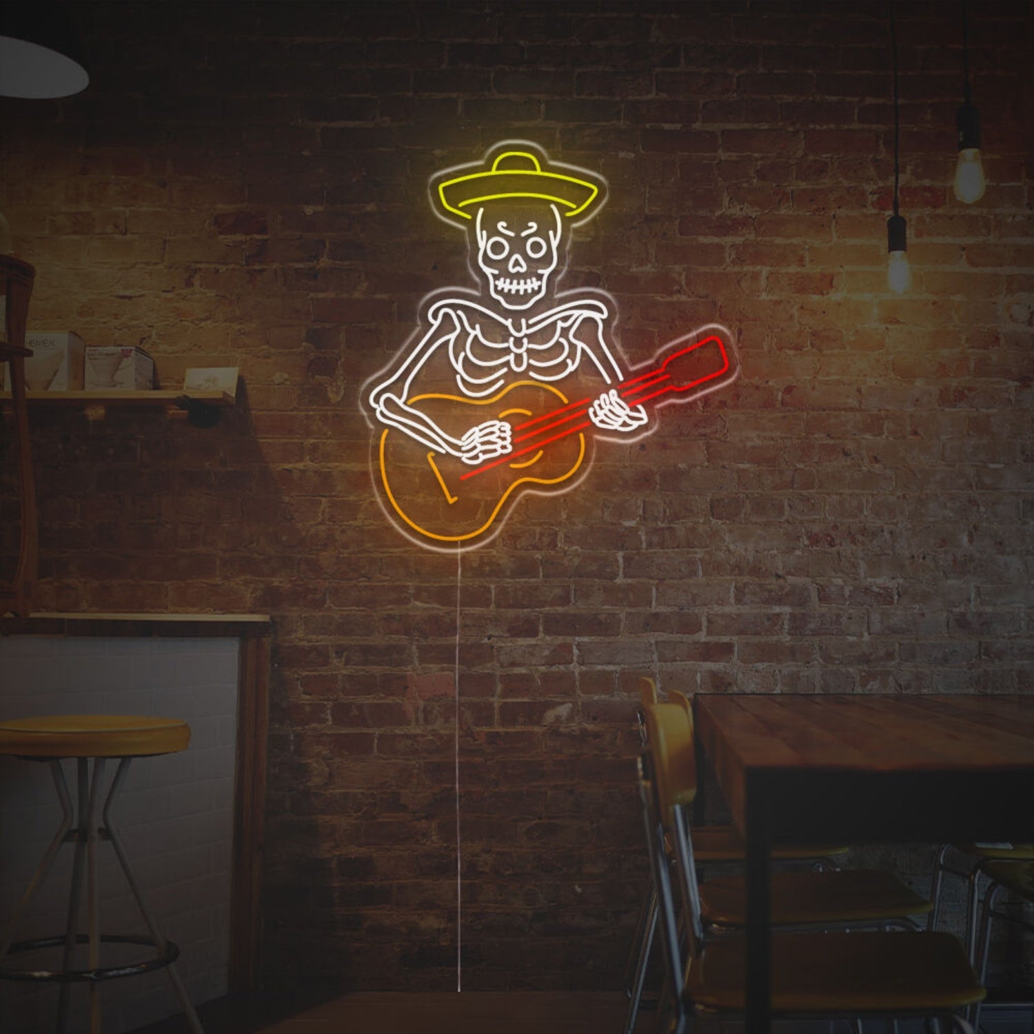 Mexican Skull Man Playing Guitar Led Neon Sign | Shineneon