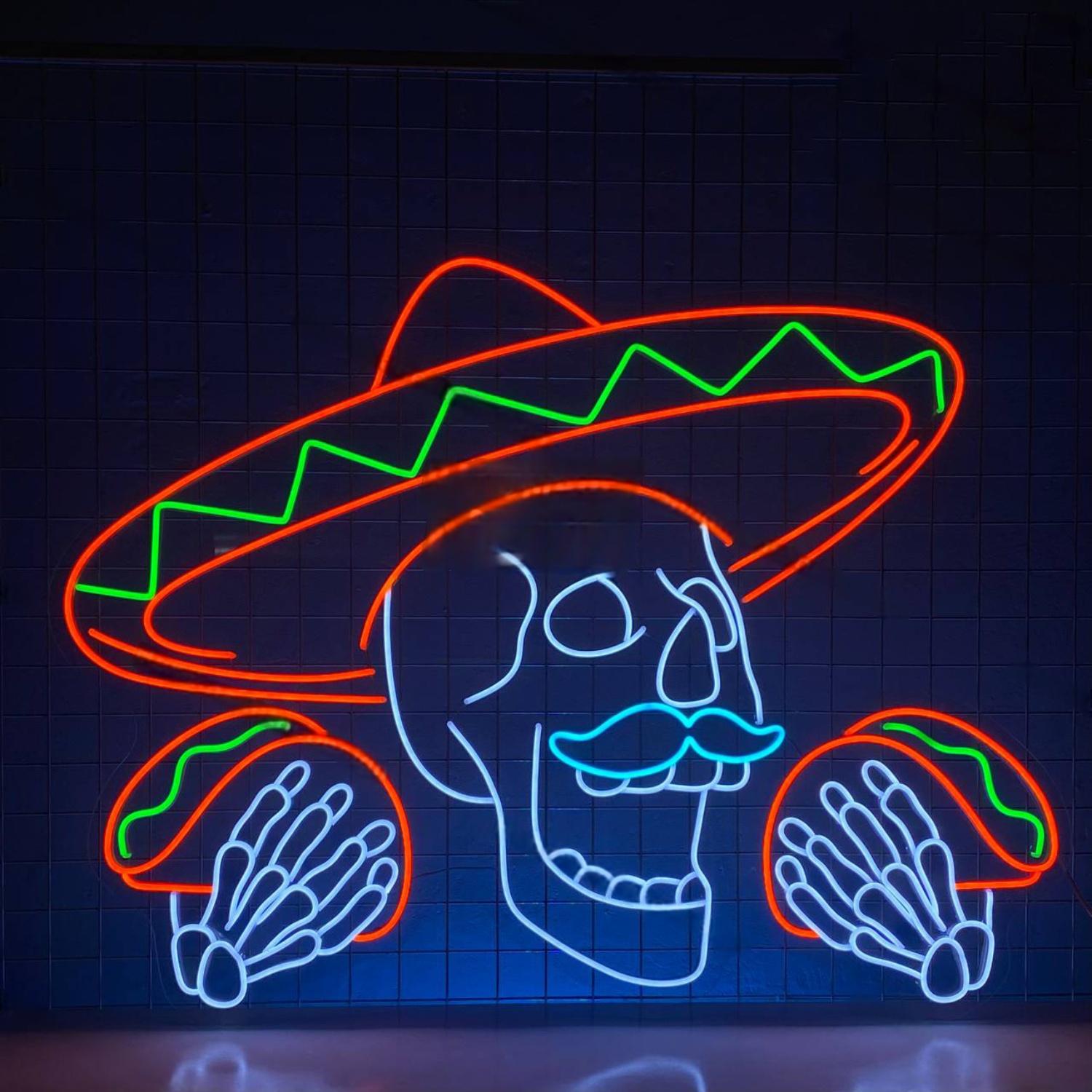 Mexican Skull Tacos Led Neon Sign Taco Skeleton Led Light Decor | Shineneon