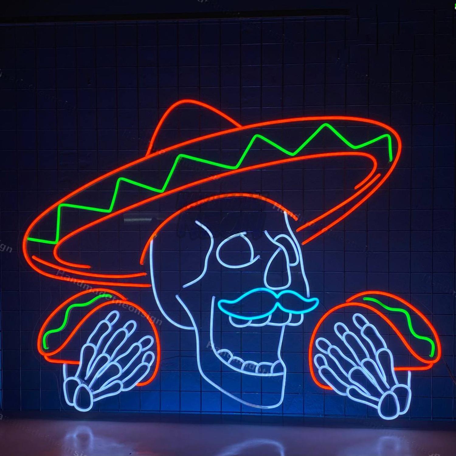 Mexican Skull Tacos Led Neon Sign Taco Skeleton Led Light Decor | Shineneon