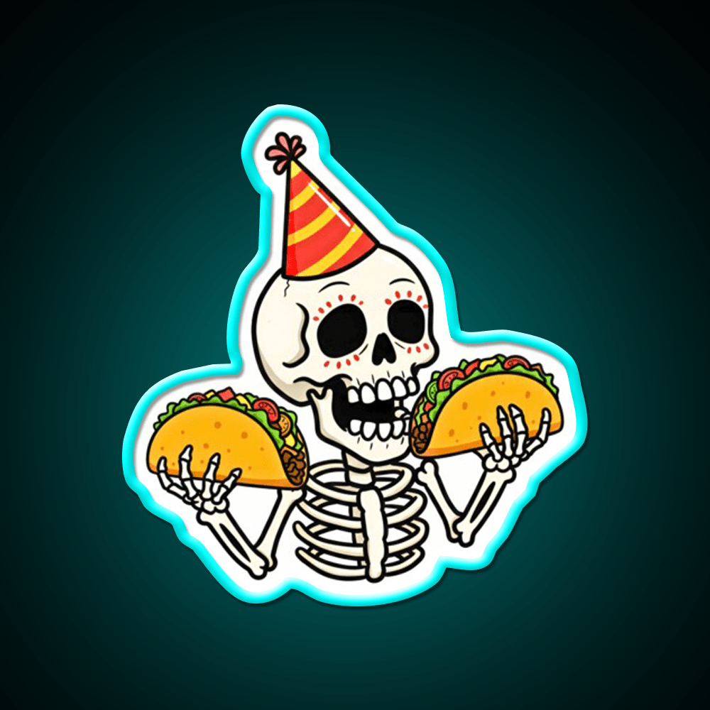 Mexican Skull Two Taco Led Neon Sign Mexican Food Sign Rgb Color - Shineneon