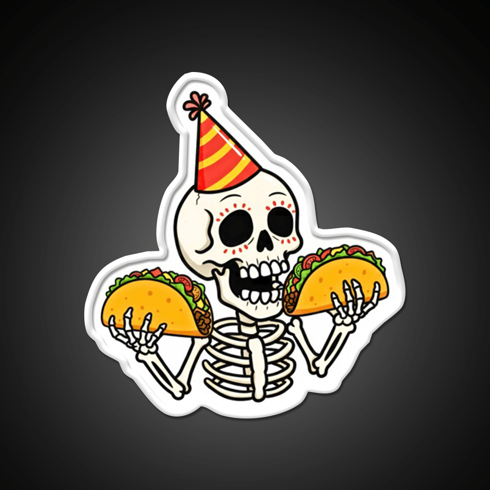 Mexican Skull Two Taco Led Neon Sign Mexican Food Sign Rgb Color - Shineneon
