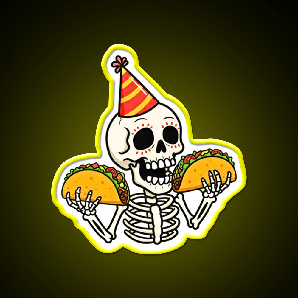 Mexican Skull Two Taco Led Neon Sign Mexican Food Sign Rgb Color - Shineneon