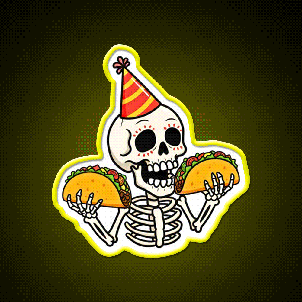 Mexican Skull Two Taco Led Neon Sign Mexican Food Sign Rgb Color - Custom LED neon sign front view