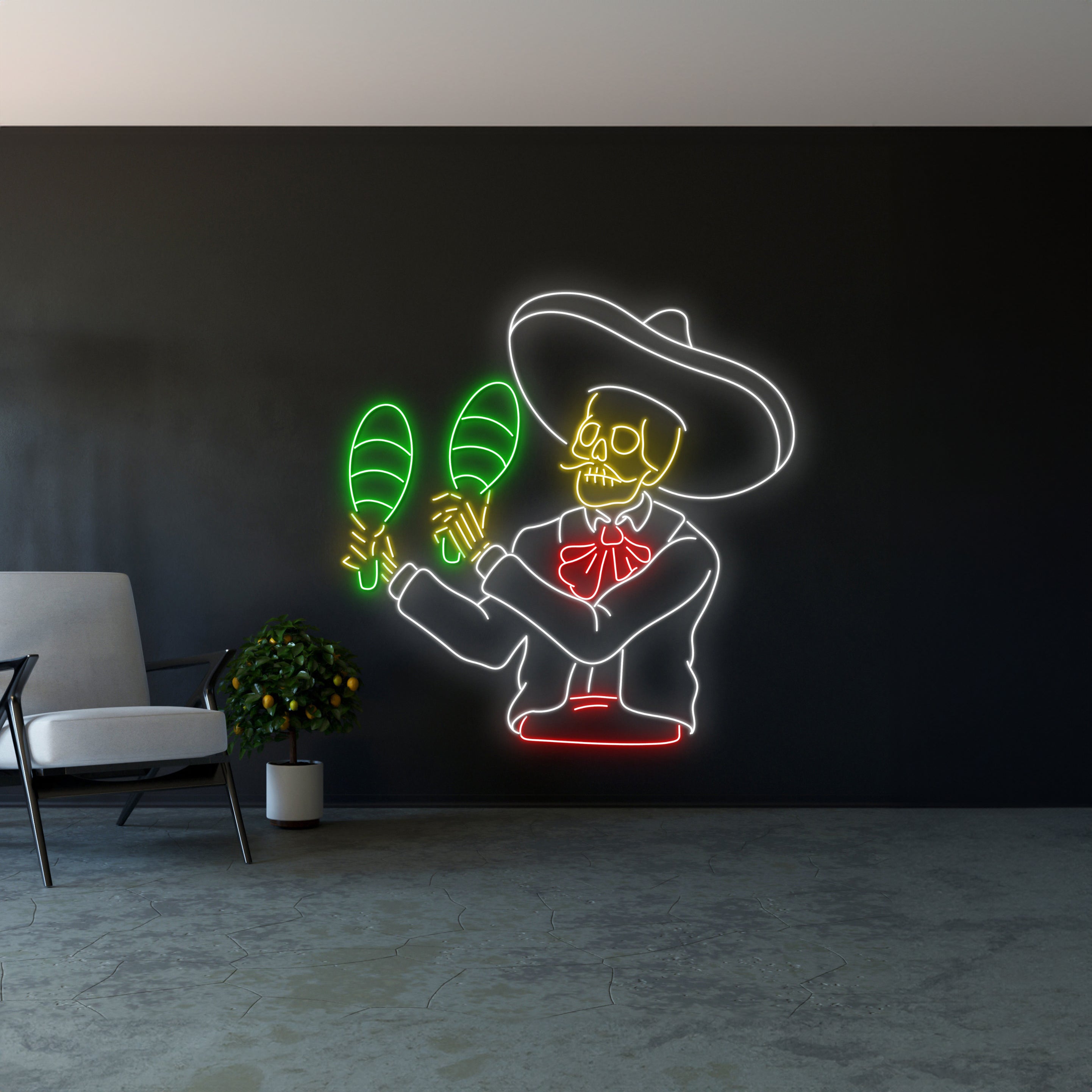 Mexican Sleketon Playing Maracas Neon Sign | Shineneon