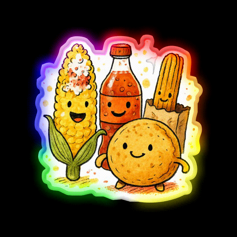 Mexican Street Snacks Elote Salsa Churro More Snack Food Led Neon Sign Rgb Color - LED neon sign close-up detail