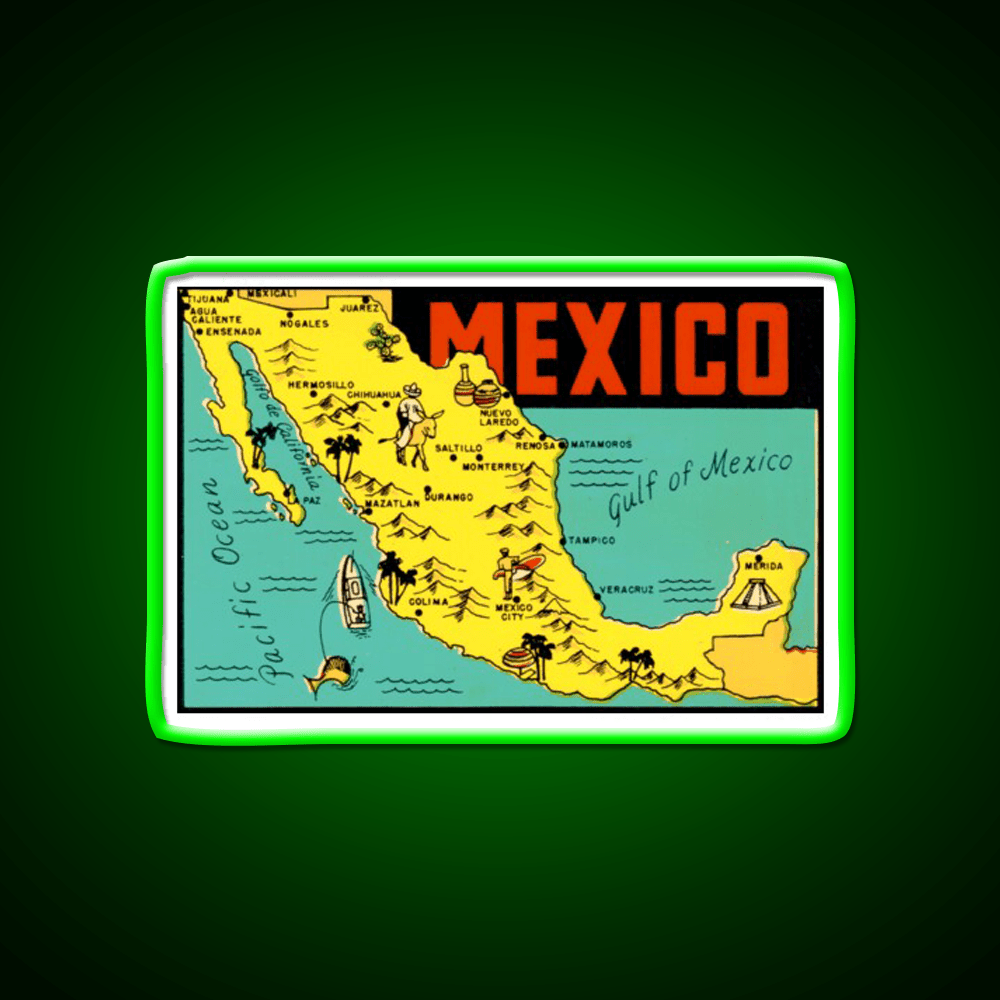 Mexico Graphic Map Vintage Travel Decal Party Drink Tequila Led Neon Sign Rgb Color - Shineneon